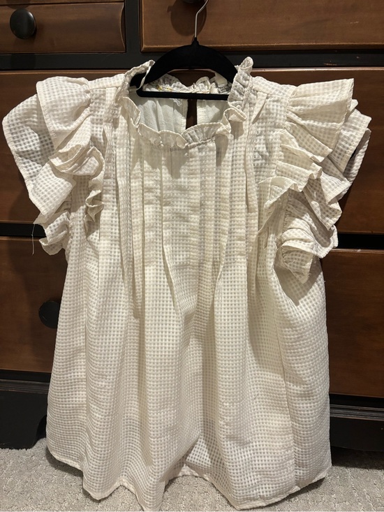 Umgee Tops - Umgee Cream Ruffle Sleeve Waffle Knit Blouse